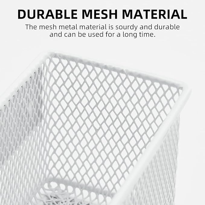 dedoot Magnetic Pencil Holder, White Mesh Pen Organizer Strong Magnetic Storage Basket Organizes Pens, Pencils, Markers for Whiteboard, Locker, Fridge, Cubicle Desk, Offices 6.3x2.3x2.6inch