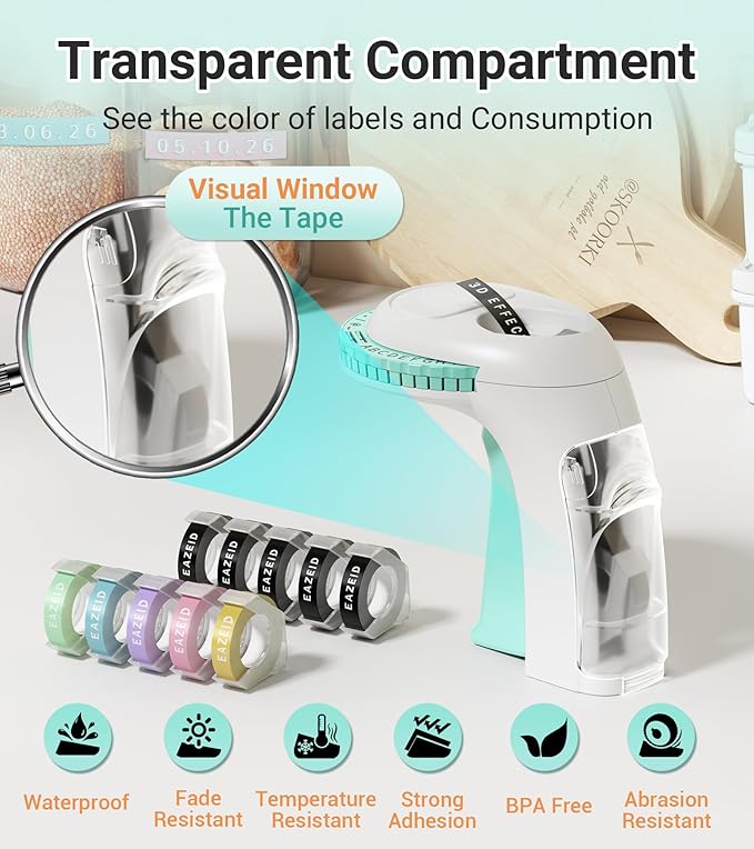 Embossing Label Maker Machine with Tapes, Retro Manual Label Maker Embossed, Vintage Embosser with 10 Rolls Macaroon 3D Embossing Label Tapes for Kid DIY Home School Supplies, Gifts