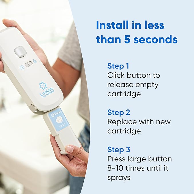 Loo Loo Touch Free Toilet Freshener Refills, Natural Essential Oils – Toilet Smell Eliminator, Bathroom Deodorizer, Air Freshener Spray for Bathroom, Warm Teakwood Fragrance, 2.0 Fl Oz