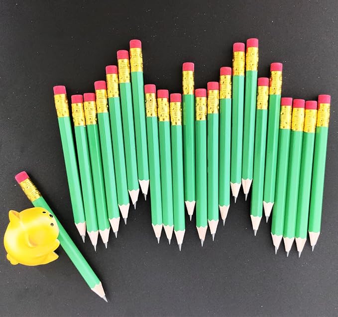 Adhere 25pcs Golf Pencils with eraser Hexagon Wooden Pencils Graphite 2B for Golf Event Scoring,Classroom,Wedding,Company Meetings,Pew, Pocket (Light Green)