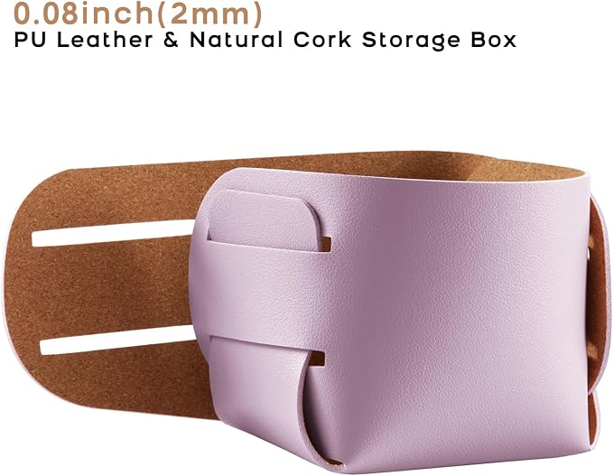 HOMIEAZICOZI 2-Pack Cork Leather Desk Accessories Storage - Pencil Pen Holder - Makeup Brush Holder Organizer - Stylish Addition to Home Decor (Purple)