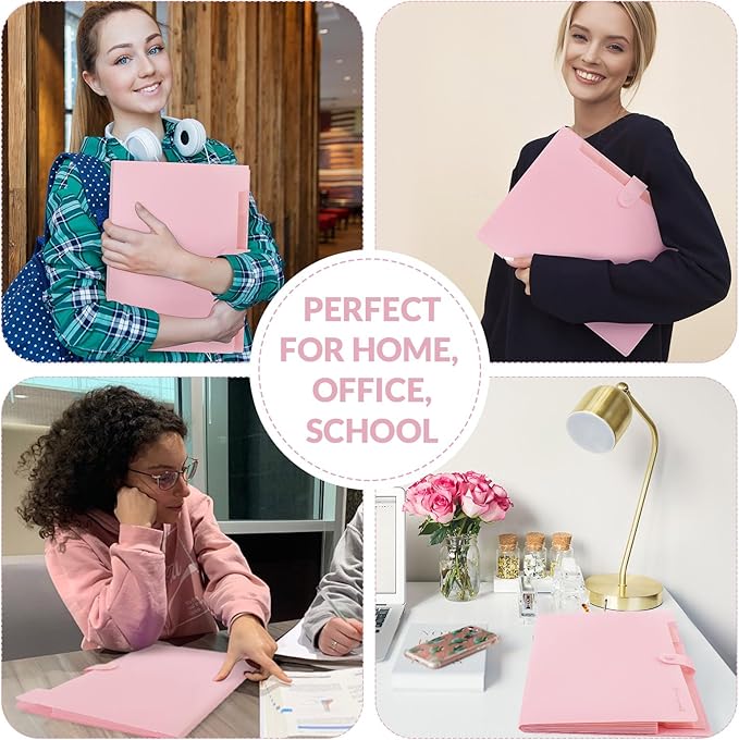 SKYDUE Expanding File Folder, Accordion File Organizer with 8 Pocket & Inner Card Pocket, Expandable Document Paper Receipt Holder for School Office Hospital, Letter/A4 Size Pink