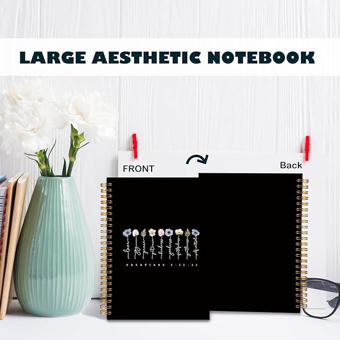 BearCake Boho Floral Christian Notebook Journal,Bible 5:22-23 Christian Gifts for Women, spiral Bible Notebooks for Note Taking, Bible Journaling Notebook,Spiral Notebook 5.5x8.3 black