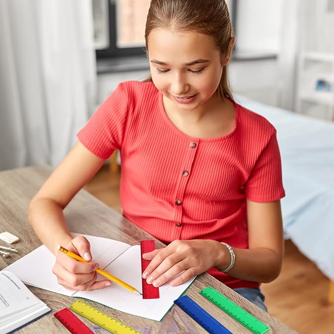 32 Pack 6 Inch Mini Rulers Bulk Plastic Small Rulers with Inches and Centimeters, Drafting Measuring Tool Set for Classroom Kids Student School Office Supplies(6 Inch,Yellow, Green, Blue, Red)