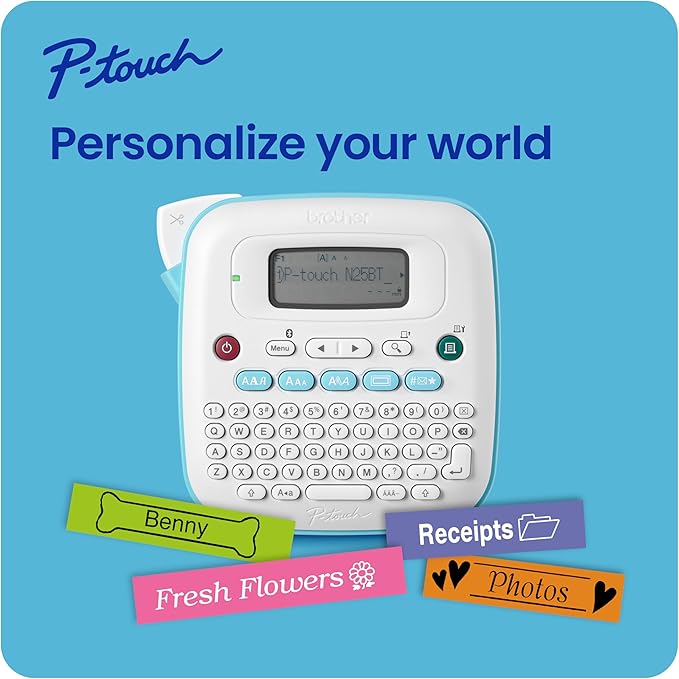 Brother P-Touch PT-N25BTV3 Personal Connected Label Maker, Bluetooth (Bundle), Design&Print2 app, Portable, Handheld, 3 Sample Label Tapes Included, Prints with P-Touch Btag½â€ (12mm) Wide Tapes