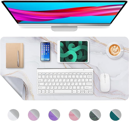 Desk Mat, Desk Pad Dual Leather Sided Desktop Mat for Office and Home,Desk Organization and Accessories - Ideal for Large Mouse Pad and Desk Mats on Top of Desks (White Marble 31.5"x 15.7")