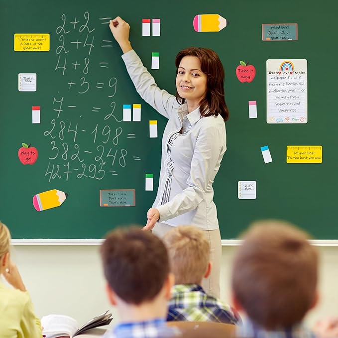 Xqumoi 2 Pack Teaching is A Work of Heart Sticky Notes Set - Ruler Blackboard Pencil Apple Self-Stick Note Pads Teacher Appreciation Gift Writing Memo Pads Page Marker Back to School Office Supplies