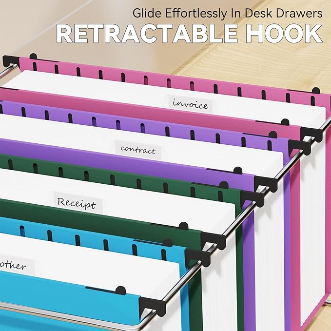 Plastic Legal Size Hanging File Folders,3" Expansion Extra Capacity Hanging Folder,Heavy Duty Reinforced Hang Folders Legal,Adjustable Tabs,Filing Cabinet Folder for Bulky Files,12 Pack,Colored