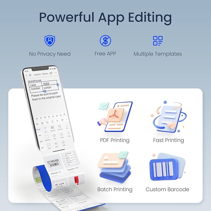 CLABEL Thermal Label Maker Machine: 221B Mini Sticker Printer Barcode Printer Inkless Label Printer Compatible with Clothing Price Labeling with 1 Roll of 50x30mm Label(Gray White)