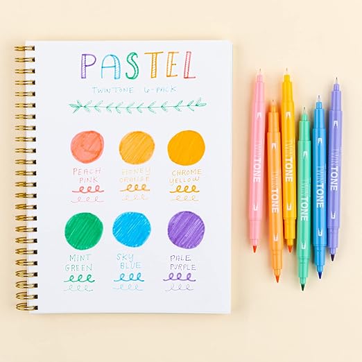 Tombow TwinTone Marker Set, 6-Pack Pastel. Double-Sided Markers Perfect for Planners, Journals, Doodling, and More!