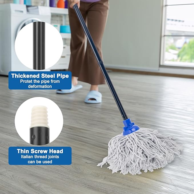 KeFanta Mop for Floor Cleaning,2 Pcs Cotton String Wet Mops Replacement Head Refill Compatible with Microfiber Cloth Mop & 0.8" Diameter Mop Handle(1 Handle & 2 Mop Heads)