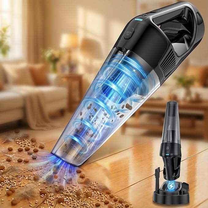 Handheld Vacuum Cordless Rechargeable with Charging Dock - 16000Pa Ultra-Strong Suction, Portable & Lightweight, Fast Charging, LED Light, 1000ML Super-Large Dust Cup, Long Battery Life for Home