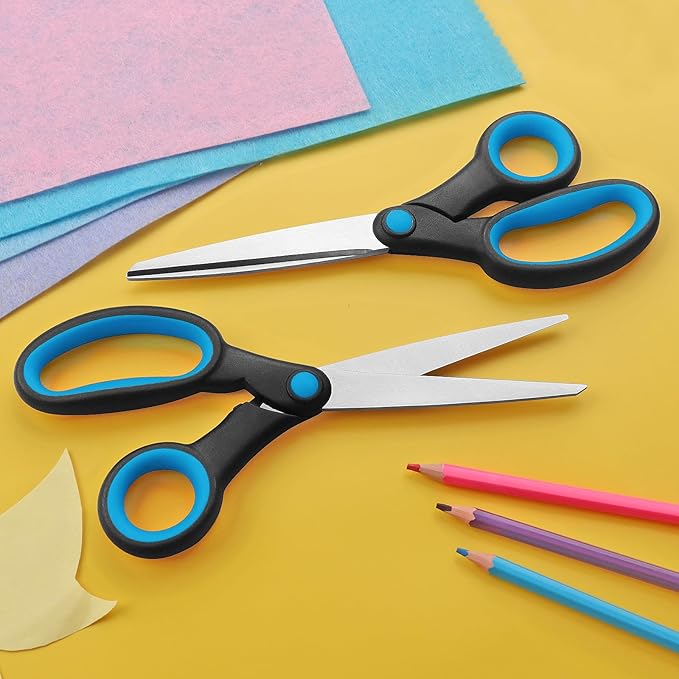 Left-Handed Scissors, 2 Pieces 8-Inch Stainless Steel Scissors Set with Soft Grip for Home, School, Office, Sewing Fabrics, Blue