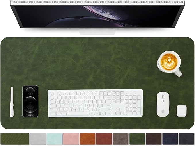 Distressed Leather Desk Mat - Non-Slip PU Desk Pad for Office and Home - Desk Organization and Accessories - Ideal for Large Mouse Pad and Desk Mats on Top of Desks(Forest Green,36"x 17")