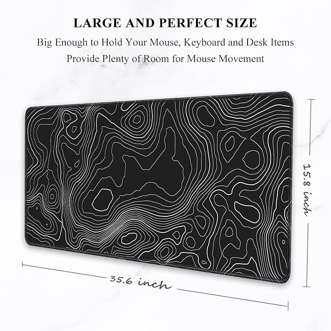 Auhoahsil Large Mouse Pad, XXL Desk Pad, Extened 35" x 15", Non-Slip Rubber Base, Stitched Edges, Superior Surface, Waterproof Keyboard Mat, Large Mousepad for Gamer, Office & Home, Black Contour