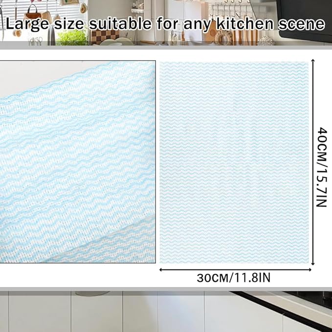 Disposable Dish Cloth and Cleaning Handi Wipes, 100ct, Multi-Use Rags for Kitchen, Bathroom and Windows, Blue