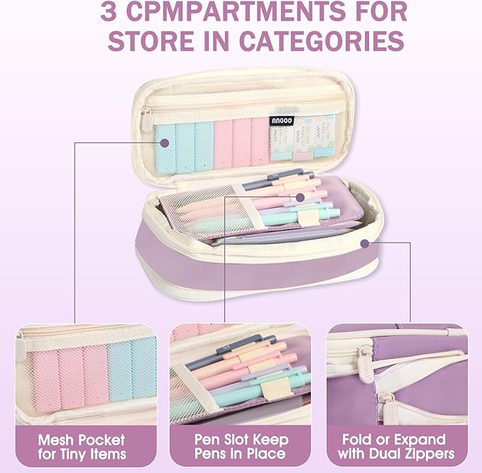 Mechanical Pencil Set with Cute Pencil Case, 12x Pastel Mechanical Pencils 0.5 & 0.7mm with 720x HB Leads, 4x Erasers and 1x Sticky Note, Suitable for Writing, Drafting Drawing Sketching(purple)