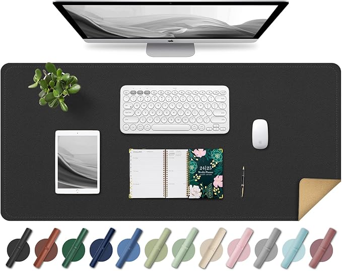 Large Desk Pad 35.4" x 17", Non-Slip Desk Mat with PU Leather & Natural Cork, Waterproof Writing Desk Natural Cork, Computer Mat Desk Protector for Office Home, Black