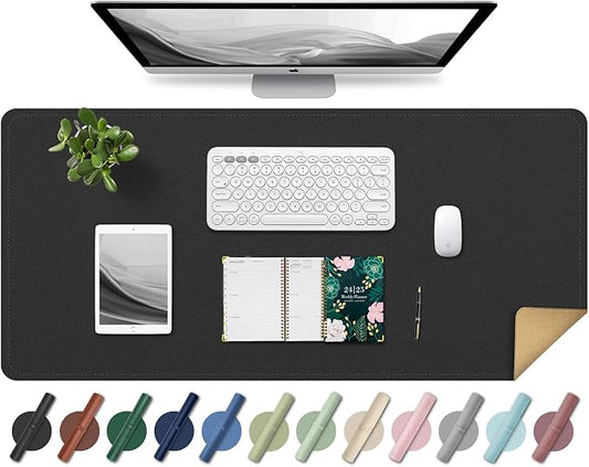 Large Desk Pad 35.4" x 17", Non-Slip Desk Mat with PU Leather & Natural Cork, Waterproof Writing Desk Natural Cork, Computer Mat Desk Protector for Office Home, Black
