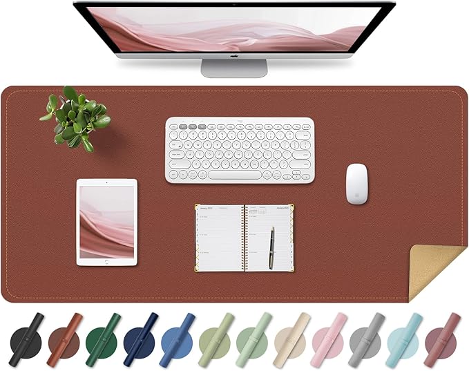 Non Slip Desk Mat, 31.5" x 15.7" PU Leather Desk Pad, Cork Desk Mat for Desktop, Desk Pad for Keyboard and Mouse, Ideal for Office and Home, Brown