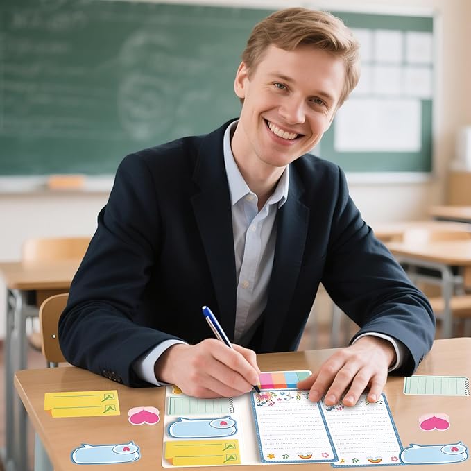 B1ykin Sticky Notes Set, School Counselor Theme Wildflowers Self-Stick Notes Pad Teacher Appreciation Gifts, Self-Adhesive Writing Memo Pages Sticky to Do Notepad for Class Office (School Counselor)