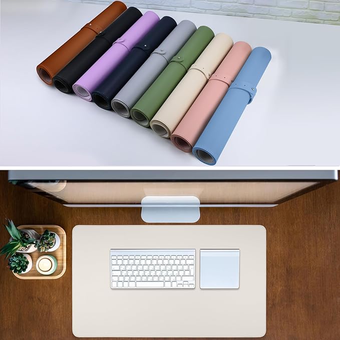 Beige Desk Mat, 47.2" x 17" PU Leather Large Mouse Pad, Non-Slip Office Desk Pad, Computer Desk Pads