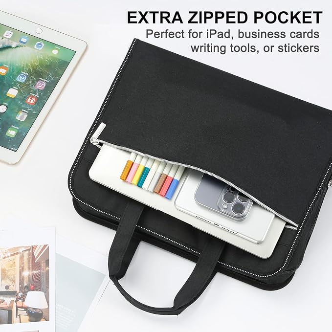 SEEKIND Accordian File Organizer with Handle,26 Pockets Expanding File Folder, Portable Cloth Document Organizer Accordion File Keeper for Letter Size / A4 File, for Office, School-Black