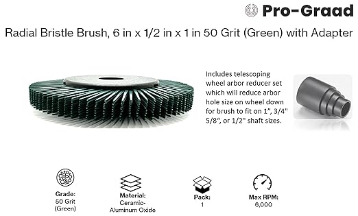 Radial Bristle Brush, 6 in x 1/2 in x 1 in 50 Grit (Green) with Adapter (Pack of 1)