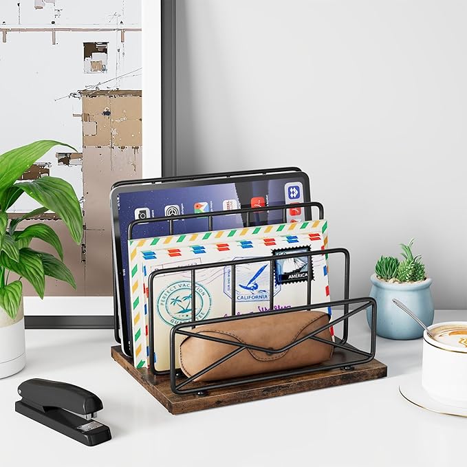 Desktop Mail Sorters Desk Mail Organizer-with 2 or 3 Slot Matte Black Metal Desktop Mail Sorter Metal Storage File Holder Letter Sorter Organizer for Home or Office Desktop (3 Slot)