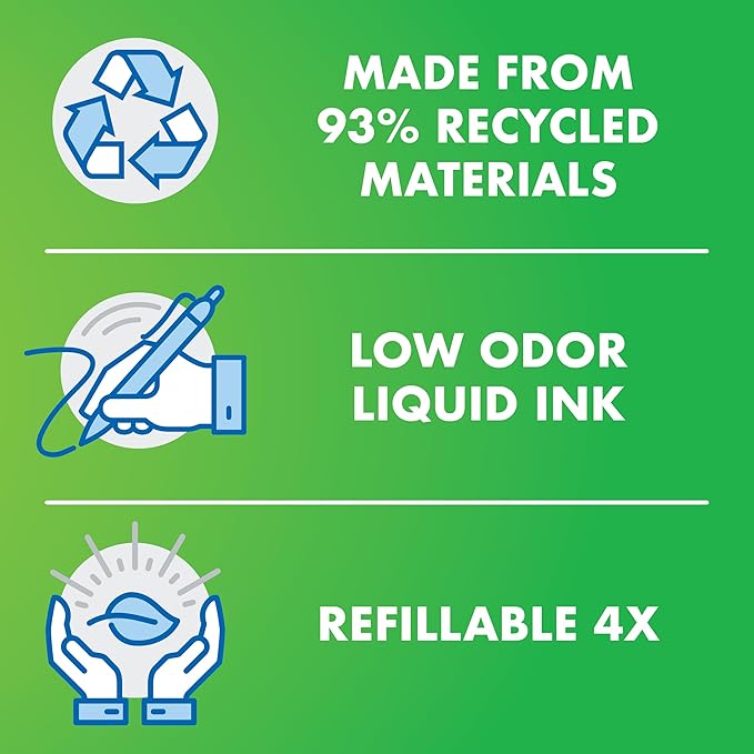 PILOT V Board Master BeGreen Refillable White Board Markers, Chisel Tip, Black Ink, 12 Count