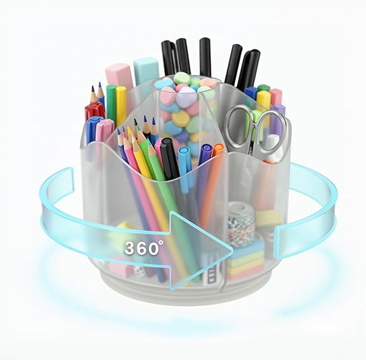 Spinning Desk Caddy Organizer Clear | 360 Rotating Desk Organizer Acrylic Pen Holder & Marker Organizers | 6 Slots Rotating Organizer & Spinning Organizer for Shops, Classroom, Vanity, Desk