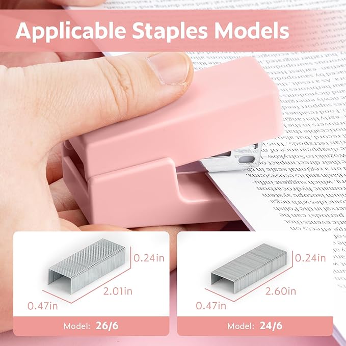 Mini Stapler with 830 Staples, Small Cute Desk Staplers, 25 Sheet Capacity, Pink