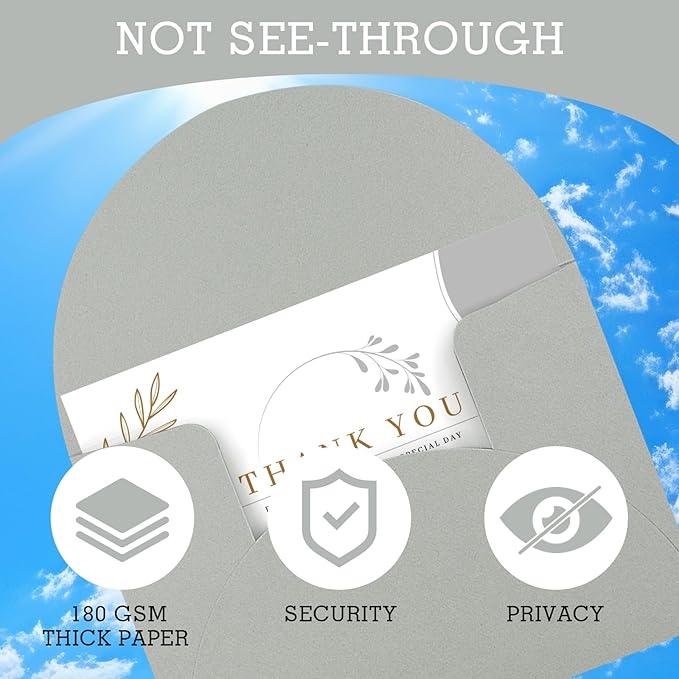 AZAZA 5x7 Invitation Envelopes 50 Pack Envelopes for 5x7 Cards Gray A7 Envelopes for Wedding Invitation,Blank Cards,Greeting Cards,Thank You Cards