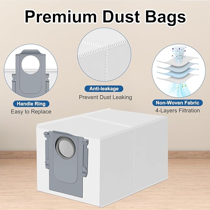 RUKHOOL QV 35A Dust Bags for Roborock Qrevo S5V/ Saros 10R / QRevo Edge/Qrevo Curv/Qrevo S Vacuum Bags for S8 MaxV Ultra/ S8 Max Ultra Qrevo/Qrevo MaxV/Pro/Qrevo Slim Dirt Collector Replacement Parts