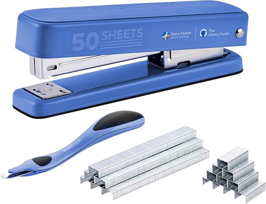 Bostitch Titan Heavy Duty Metal Stapler, 50 Sheet Capacity with 1250 Staples and Ergonomic Staple Remover, Jam Free Stapling, Full Strip Stapler for Desk, Office and Classroom, Blue