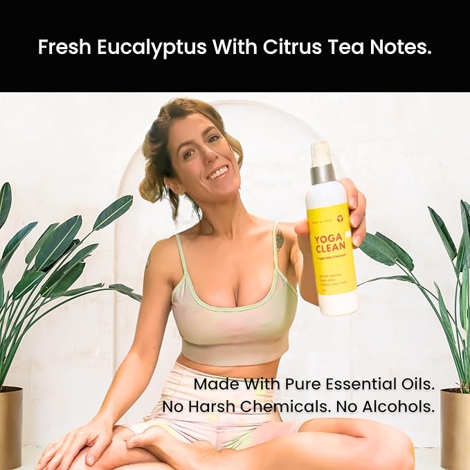 Yoga Clean - Premium Yoga Mat Cleaner Spray, Natural Plant-Based Deodorizer with Essential Oils | Refreshing Aromatherapy Scent | 8 oz Safe for Cork, Rubber & All Fabrics, Made in the USA