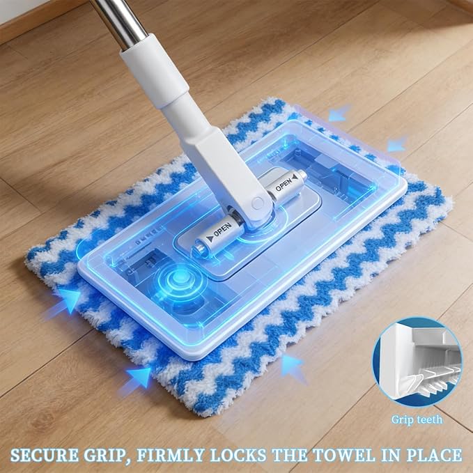 Snap Grip Mini Mop, Zero Touch MiniMop, Disposable Clip Mopstick Reusable Cloths, Retractable Gap Dust Cleaner Flat Mops with Locking Head & Sweeping Cloths (1*mop+5*Cloth)