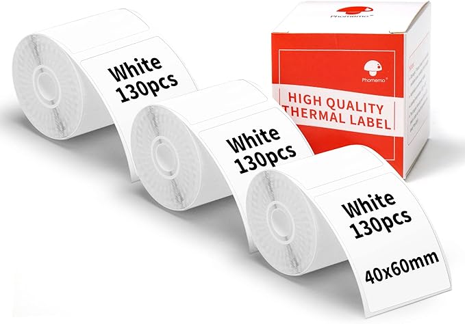 3-Roll Phomemo M110 Original Labels 1.5"*2.25"(40x60mm),Black on White, Compatible with Phomemo M110/M120/M200/M220/M221 Label Printer, Multi-Purpose Self-Adhesive Thermal Label,130PCS/Roll
