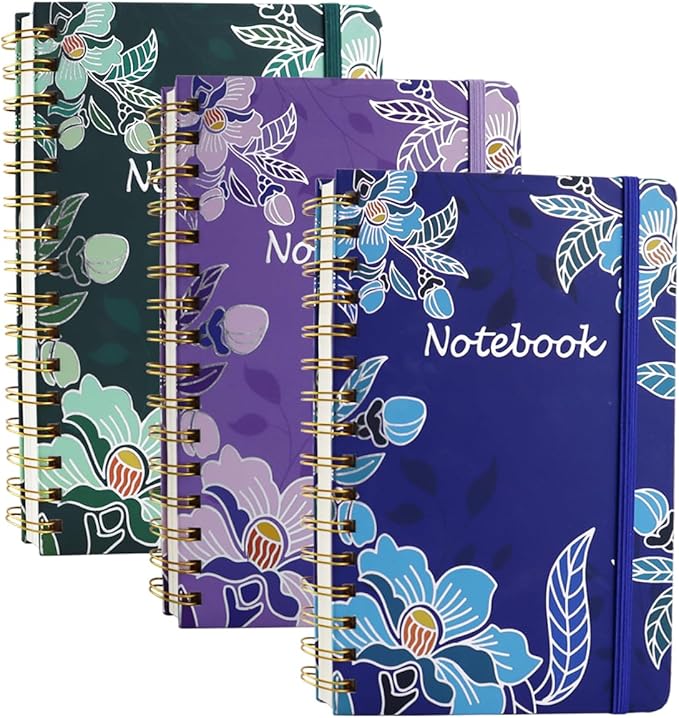 3 Pack Hardcover Spiral Notebook Journal for Women,A5 College Ruled Notebooks with Pocket,8.5"x 5.7",160 Pages,Cute Journals for Daily Study or Work