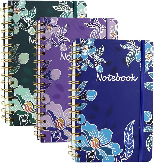 3 Pack Hardcover Spiral Notebook Journal for Women,A5 College Ruled Notebooks with Pocket,8.5"x 5.7",160 Pages,Cute Journals for Daily Study or Work