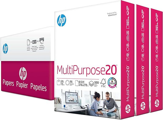 HP Printer Paper | 8.5 x 11 Paper | MultiPurpose 20 lb | 3 Ream Case - 1500 Sheets | 96 Bright | Made in USA - FSC Certified | 112530C