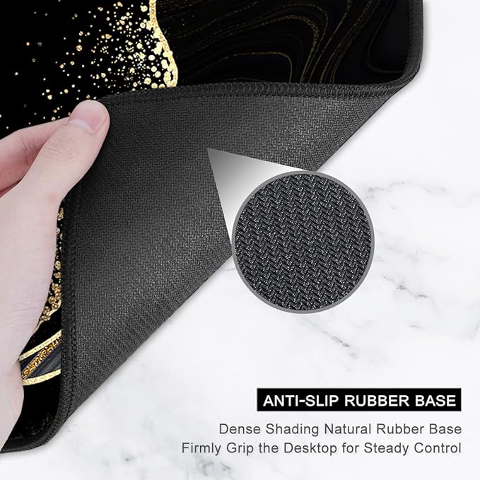 Auhoahsil Desk Pad, XL Extended Large Gaming Mouse Pad 31.5 x 11.8 Inch, Waterproof Mousepad with Stitched Edges, Non-Slip Computer Keyboard Laptop Mat for Women Men Office Work, Black Gold River