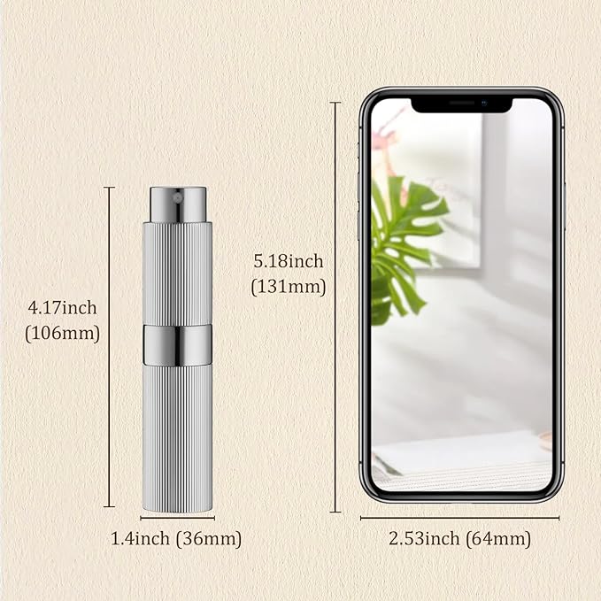 LISAPACK Perfume Travel Refillable Bottle - Atomizer Cologne Spray for Men Portable - Mini Sprayer Empty for Refill - Small Size 8ML Striped (Silver, Gold, Blue)