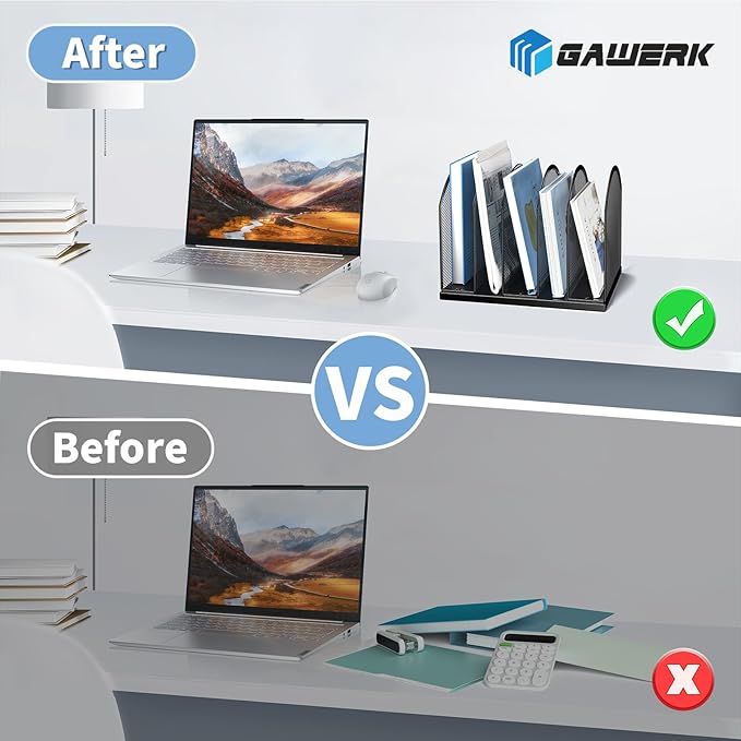 5-Section Vertical Desktop Organizer, 5-Section Mesh File Folder Stand Sorter for Office Home Classroom Organization (1, Black)