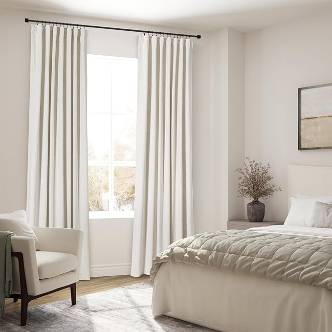 Beige White Linen Blackout Curtains 120 Inches Long Back Tab Rod Pocket Thermal Insulated Noise Reducing Flax Linen Sound Proof Sun Block Out 2 Panels Set for Nursery Extra Long 10 FT 52x120