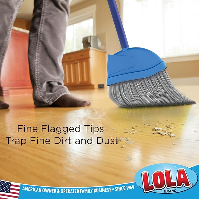 Angle Broom, Indoor, 13" W, Large Style - Made w/Recycled Soda Bottle Bristles & High Gloss Resin Coated Steel 4-Piece Handle, by LOLA, 1 Pack