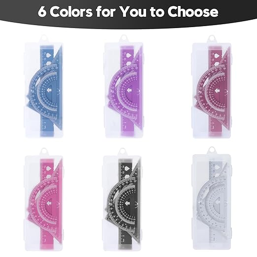 MSDADA Triangle Ruler, Protractor, Square and Ruler Set, 4 Pieces Aluminum Alloy Ruler, Metal Drafting Ruler Kit, Geometric Protractor for Student, School, Home, Office (Black, 15cm/5.9inch)