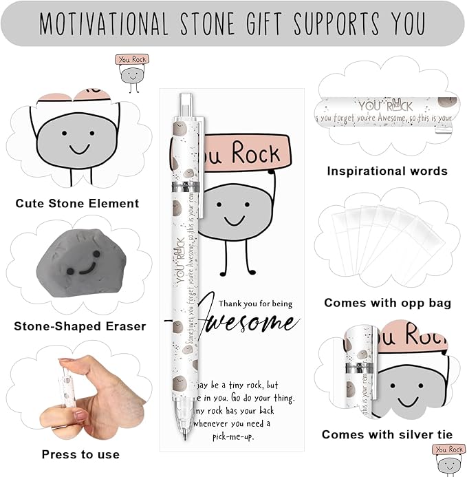 60 Sets Christmas Inspirational Gifts You Rock Pencils Bulk 6 Styles 0.7 mm Mechanical Pencils with Erasers Positive Cards for Xmas Holiday Student Teacher Coworker School Office Supplies