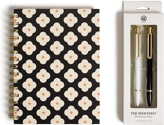 U Brands Abstract Terracotta Floral Spiral Journal with 2 Ballpoint Pens