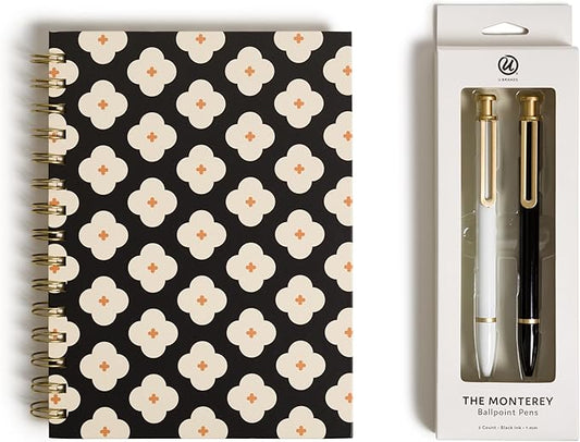 U Brands Abstract Terracotta Floral Spiral Journal with 2 Ballpoint Pens